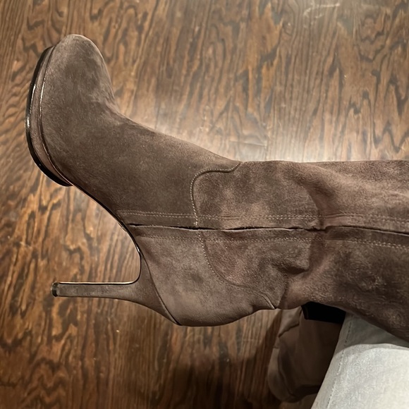 BCBG MAXAZRIA Very Sexy SUEDE LEATHER OTK STILETTO 1” PLATFORM GRAY BOOT - Picture 3 of 16